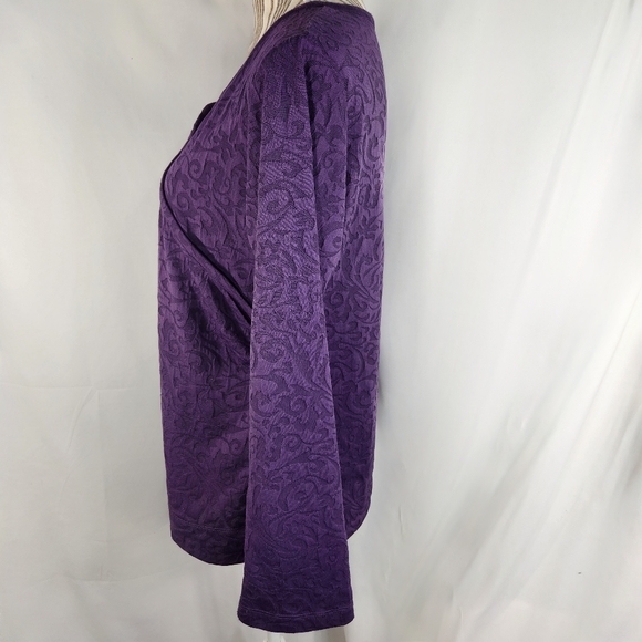 Magellan's Purple Wrap Look w/ Side Ruching Long Sleeve Top Size Medium - Picture 3 of 8